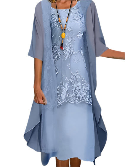 Caroline | Layered Flowing Sleeve Relaxed Fit Midi Wedding Guest Dress