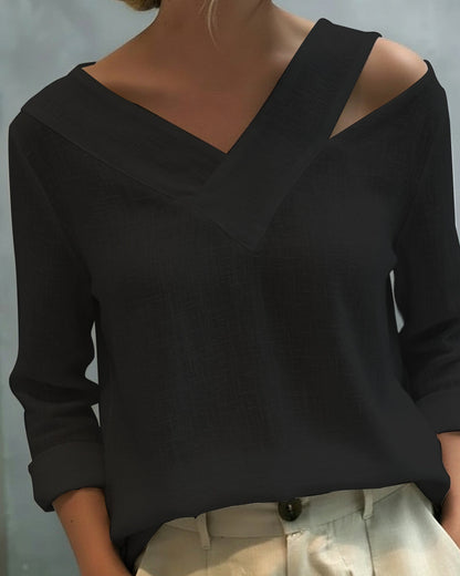 Aria | Off Shoulder Asymmetric V Neck Long Sleeve Relaxed Top