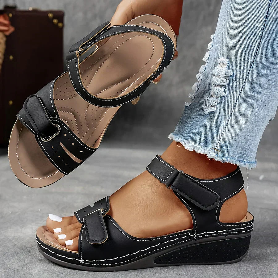 Quinn | Cutout Strap Velcro Ankle Open Toe Orthopedic Walking Sandal
