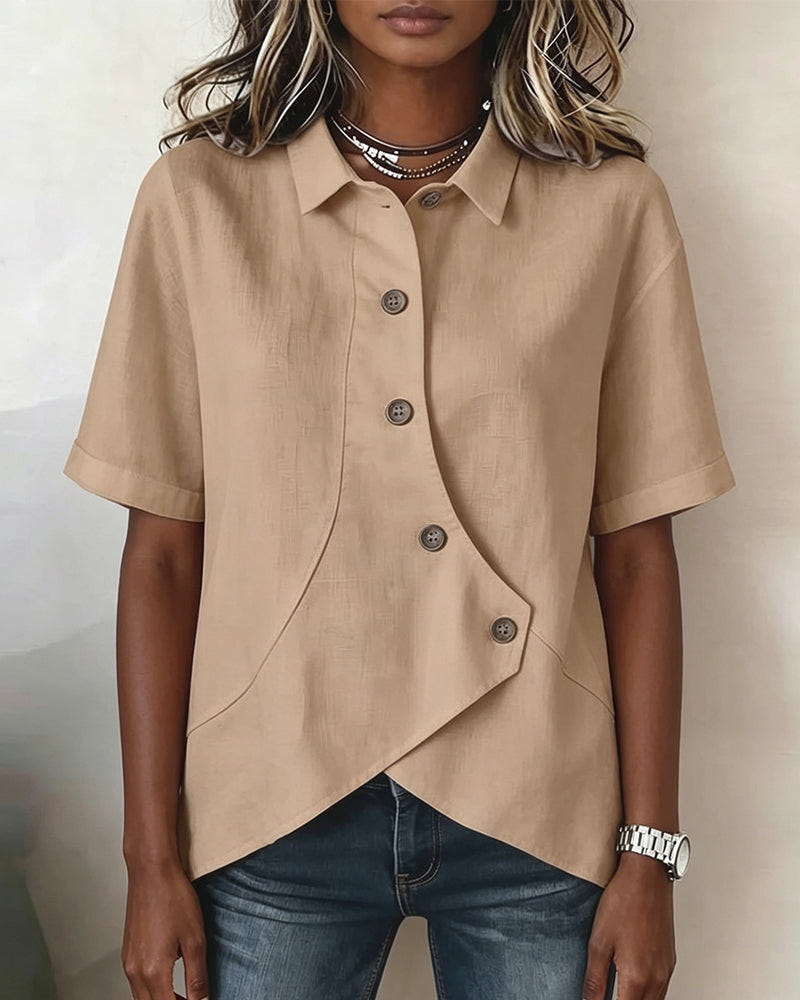 Marlowe | Women's Asymmetrical Placket Button Down Linen Blend Shirt