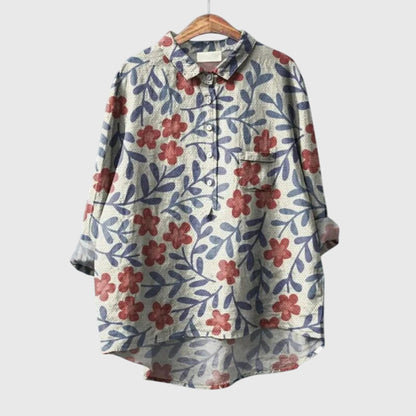 Elly | Floral Watercolor Long Sleeve Oversized Button Down Casual Blouse