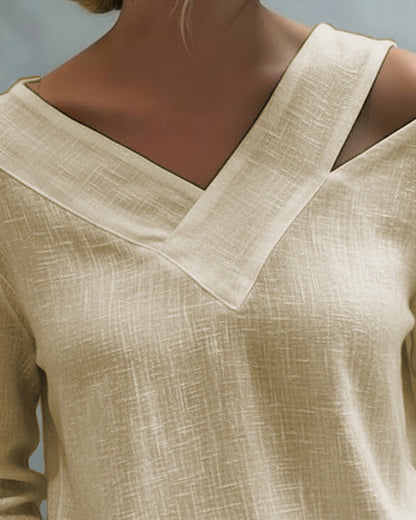 Aria | Off Shoulder Asymmetric V Neck Long Sleeve Relaxed Top