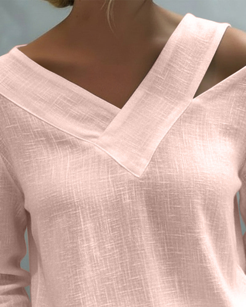 Aria | Off Shoulder Asymmetric V Neck Long Sleeve Relaxed Top