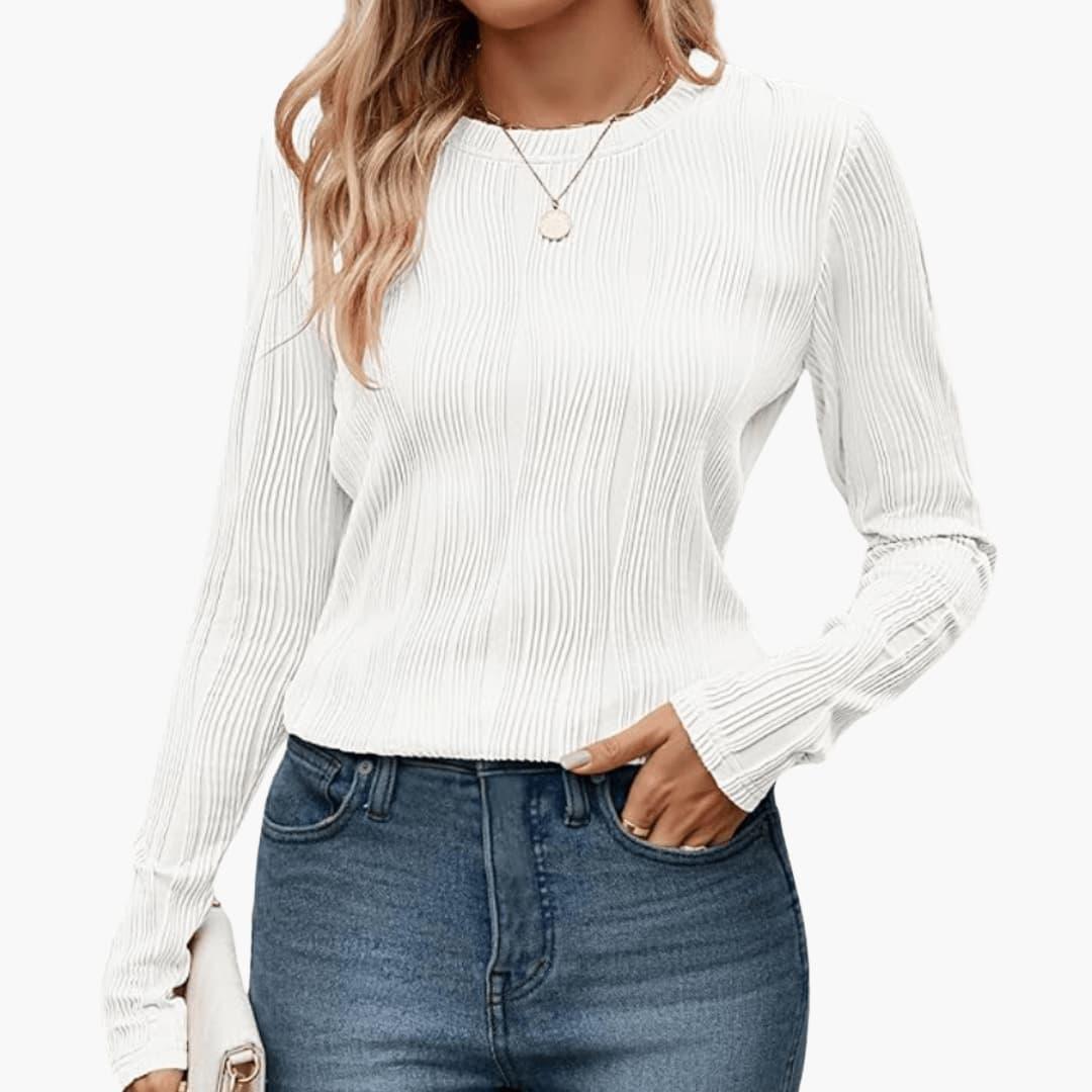 Isla | Women's Ribbed Textured Round Neck Long Sleeve Top