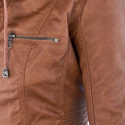 Harlow | Women's Faux Leather Hooded Zip-Up Moto Jacket