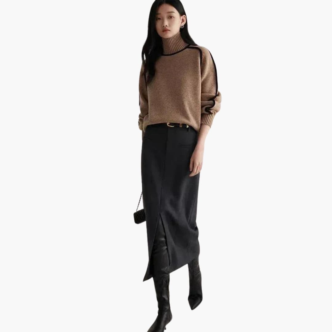 Marlowe | Women's Turtleneck Contrast Trim Relaxed Sweater