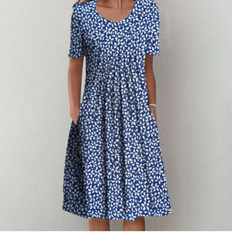 Poppy | Short Sleeve Floral Print Relaxed Casual Midi Dress