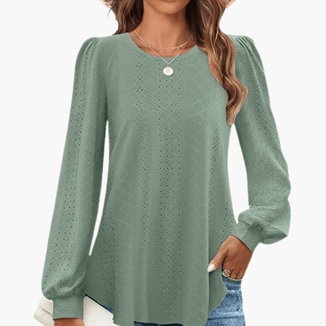 Marlowe | Women's Eyelet Lantern Sleeve Round Neck Top