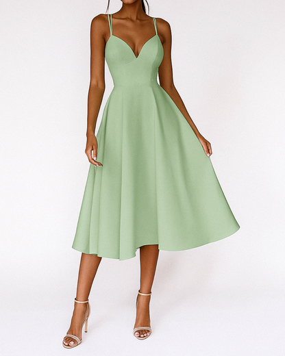 Daisy | Strappy Fitted Bodice Flared Midi Wedding Guest Dress