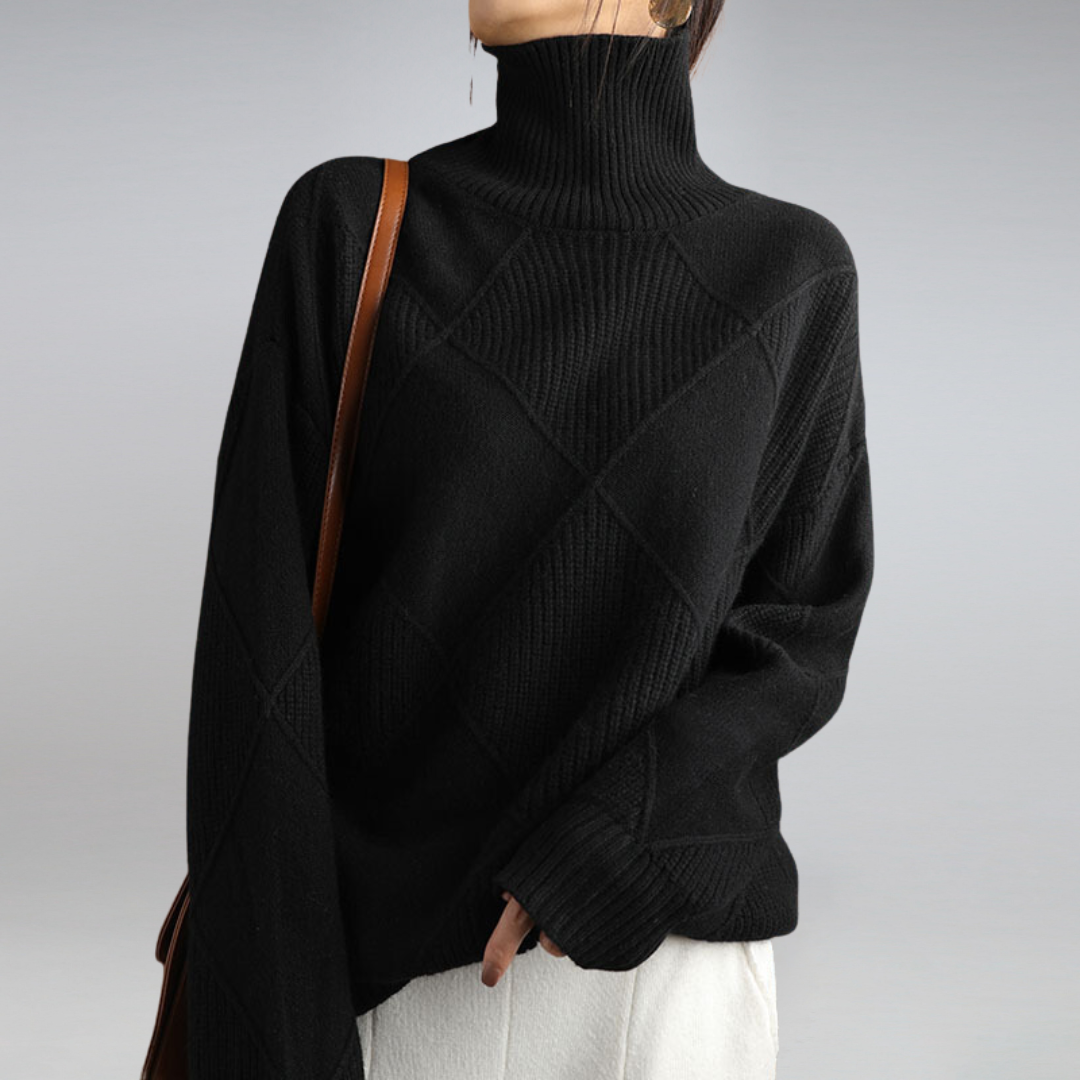 Elowen | Women's Oversized Turtleneck Textured Knit Jumper
