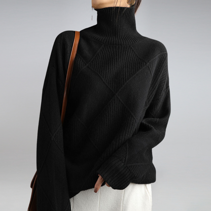 Elowen | Women's Oversized Turtleneck Textured Knit Jumper