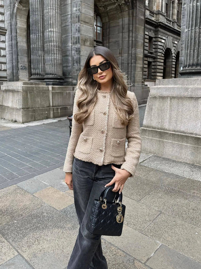 Vivienne | Women's Tweed Cropped Button-Front Jacket