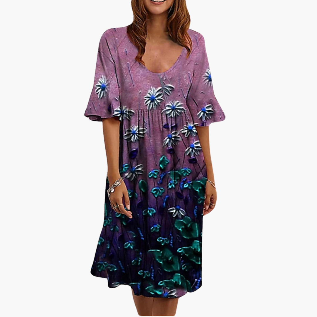 Marigold | Women's Boho Floral Flutter Sleeve Midi Dress