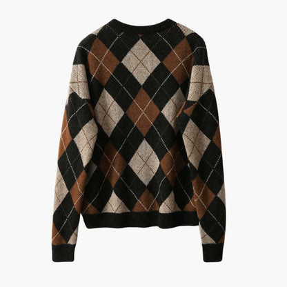 Marlowe | Women's Argyle Knit Round Neck Sweater