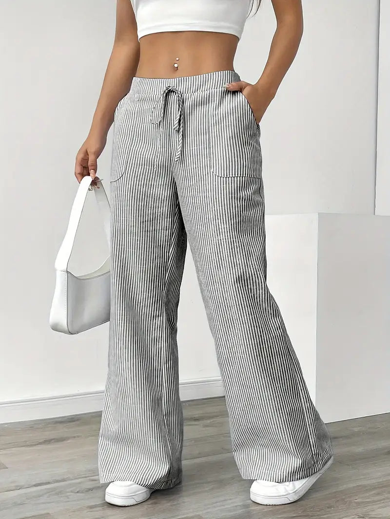 Marisol | Women's Wide Leg Striped Drawstring Beach Pants