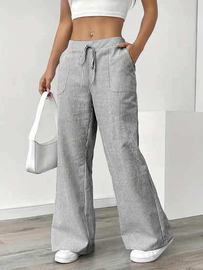 Marisol | Women's Wide Leg Striped Drawstring Beach Pants