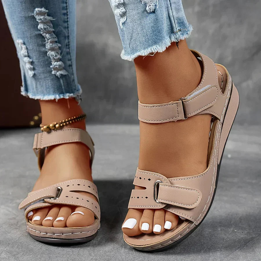 Quinn | Cutout Strap Velcro Ankle Open Toe Orthopedic Walking Sandal