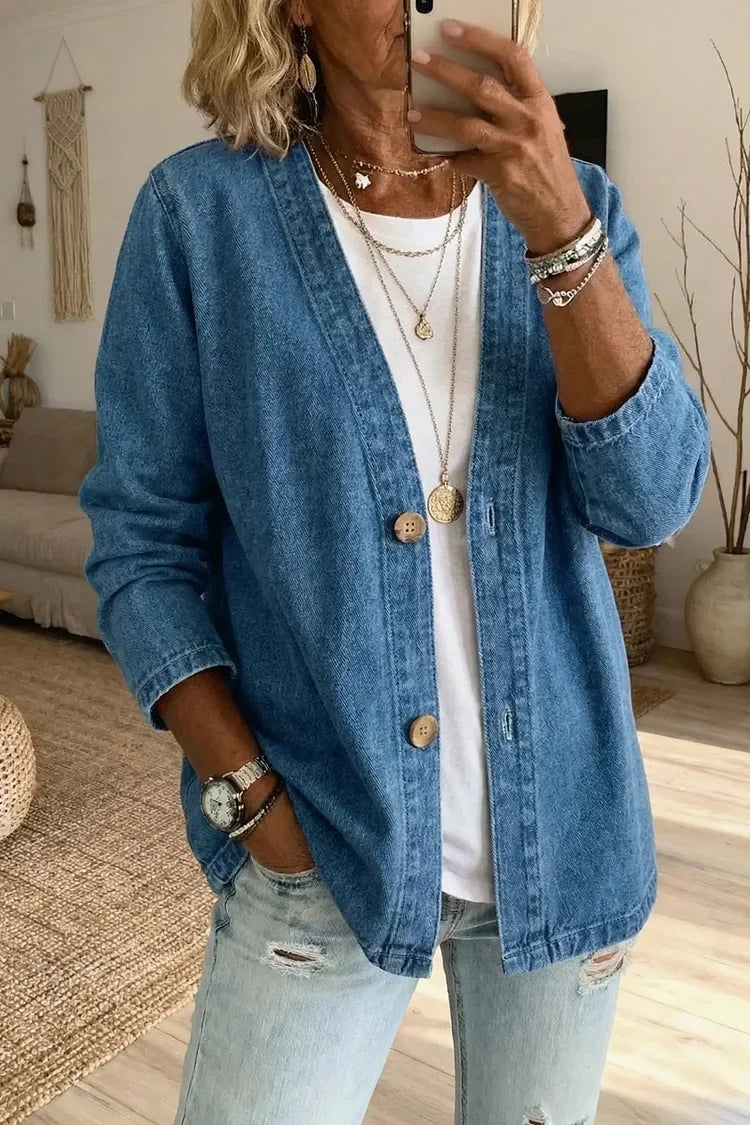 Marlowe | Women's Washed Denim Open-Front Cardigan Jacket