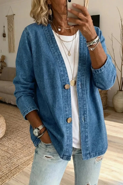 Marlowe | Women's Washed Denim Open-Front Cardigan Jacket