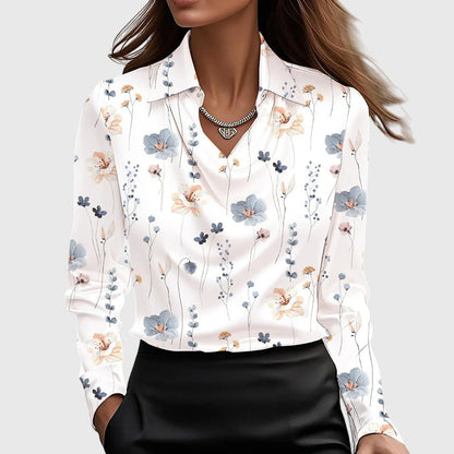 Brooklyn | Collared Cowl Neck Satin Long Sleeve Elegant Blouse