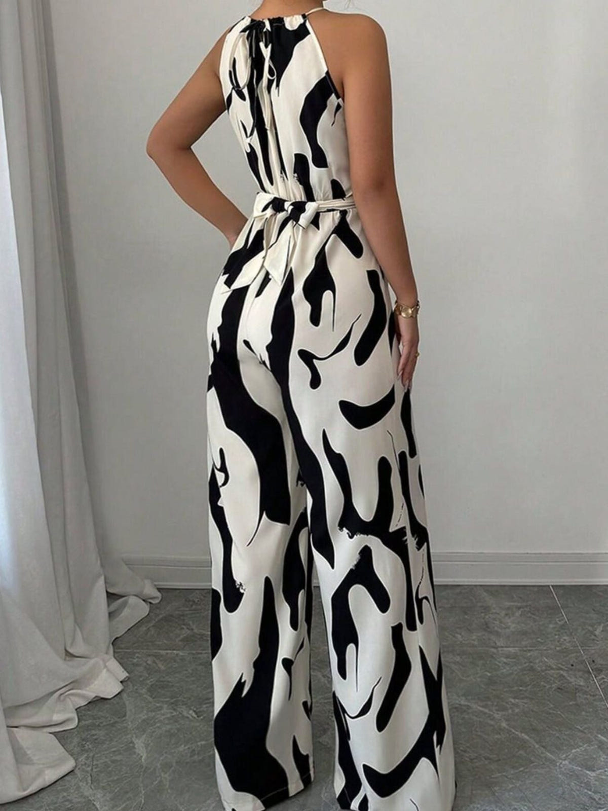 Seraphine | Women's Abstract Print Halter Neck Wide Leg Jumpsuit