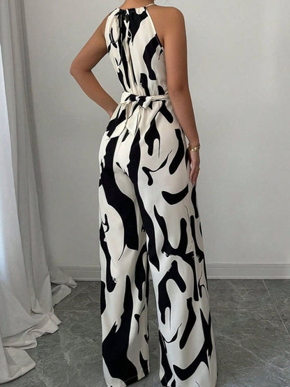 Seraphine | Women's Abstract Print Halter Neck Wide Leg Jumpsuit