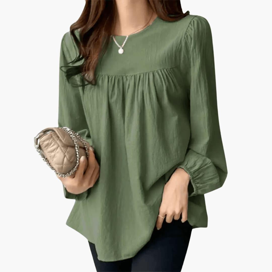 Elara | Women's Long Sleeve Round Neck Flowy Blouse