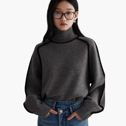 Marlowe | Women's Turtleneck Contrast Trim Relaxed Sweater
