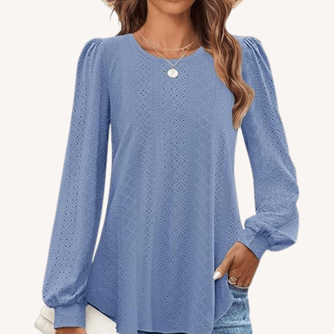 Marlowe | Women's Eyelet Lantern Sleeve Round Neck Top