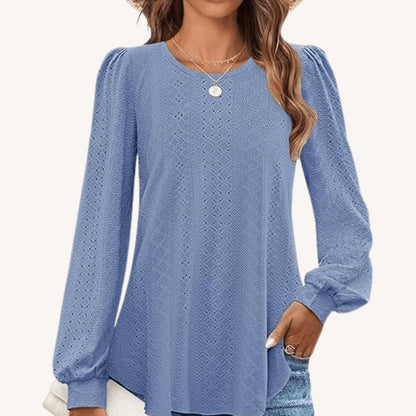 Marlowe | Women's Eyelet Lantern Sleeve Round Neck Top