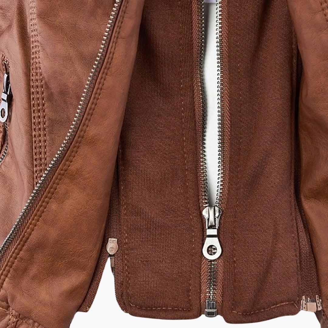 Harlow | Women's Faux Leather Hooded Zip-Up Moto Jacket