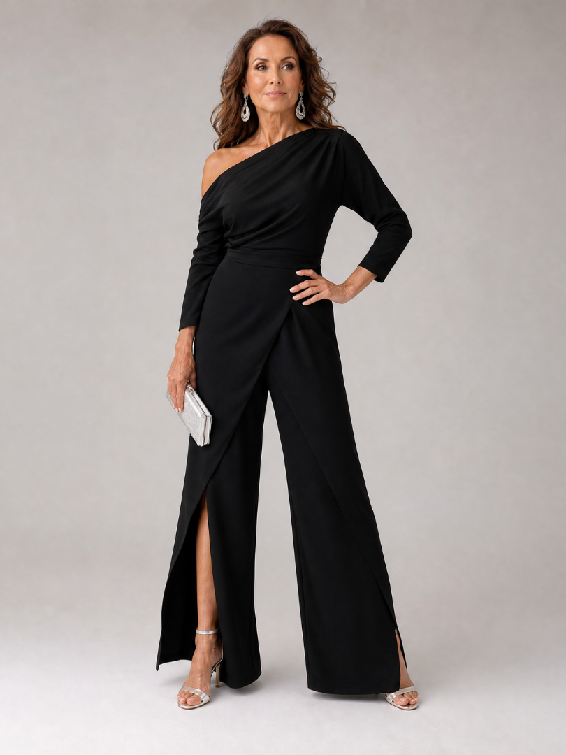 Emily | Women's One Shoulder Wide Leg Draped Jumpsuit