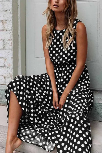 Isabelle | Polka Dot Sleeveless Elastic Waist Casual Maxi Dress