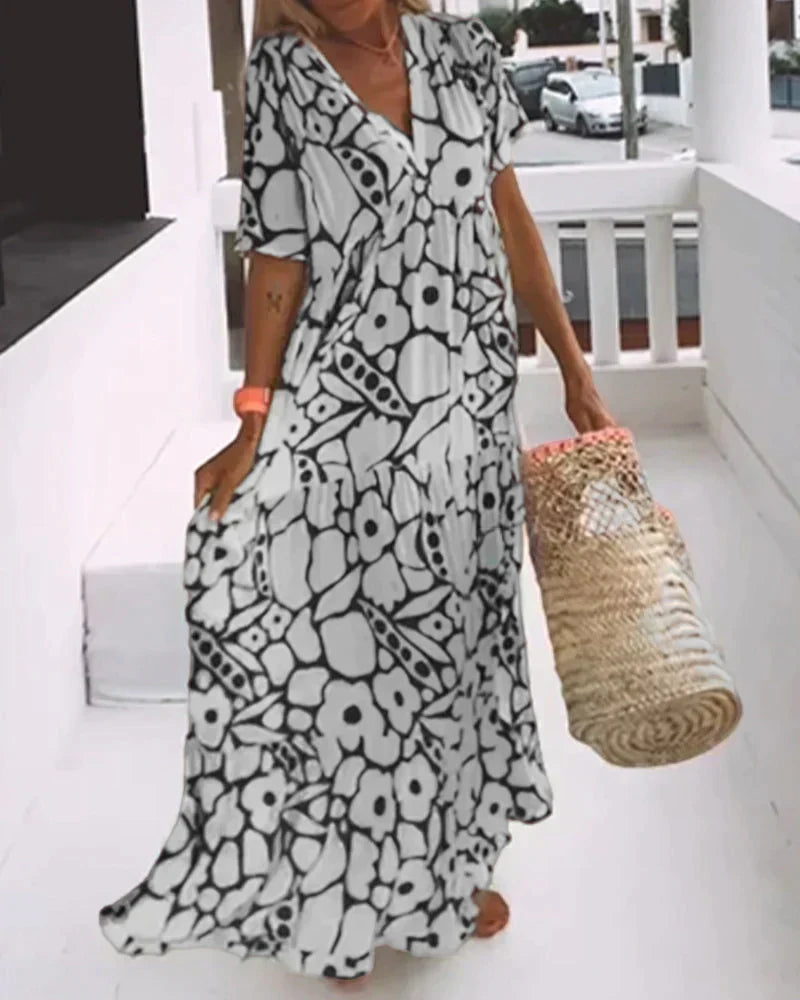 Daisy | Flutter Sleeve Floral V Neck Relaxed Boho Maxi Summer Dress