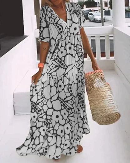 Daisy | Flutter Sleeve Floral V Neck Relaxed Boho Maxi Summer Dress