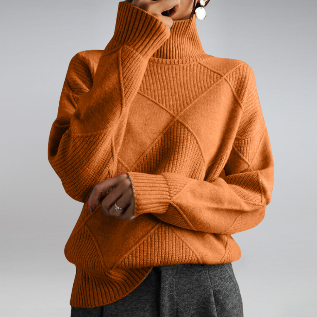Elowen | Women's Oversized Turtleneck Textured Knit Jumper