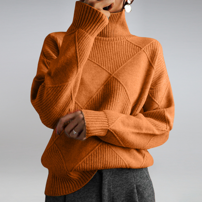 Elowen | Women's Oversized Turtleneck Textured Knit Jumper