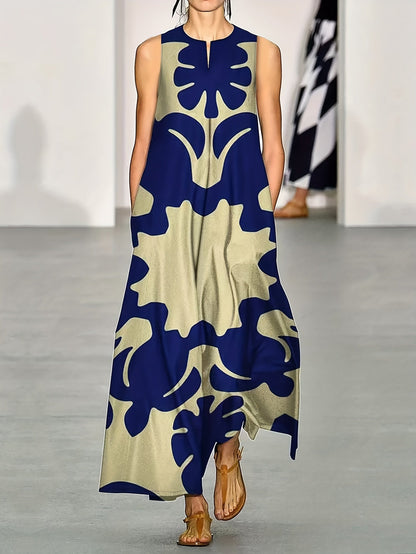 Marlowe | Women's Abstract Print Sleeveless Swing Maxi Dress