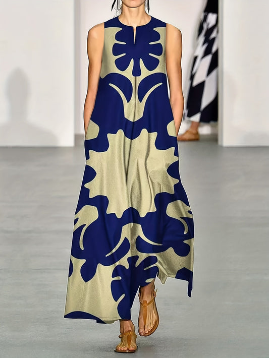 Marlowe | Women's Abstract Print Sleeveless Swing Maxi Dress