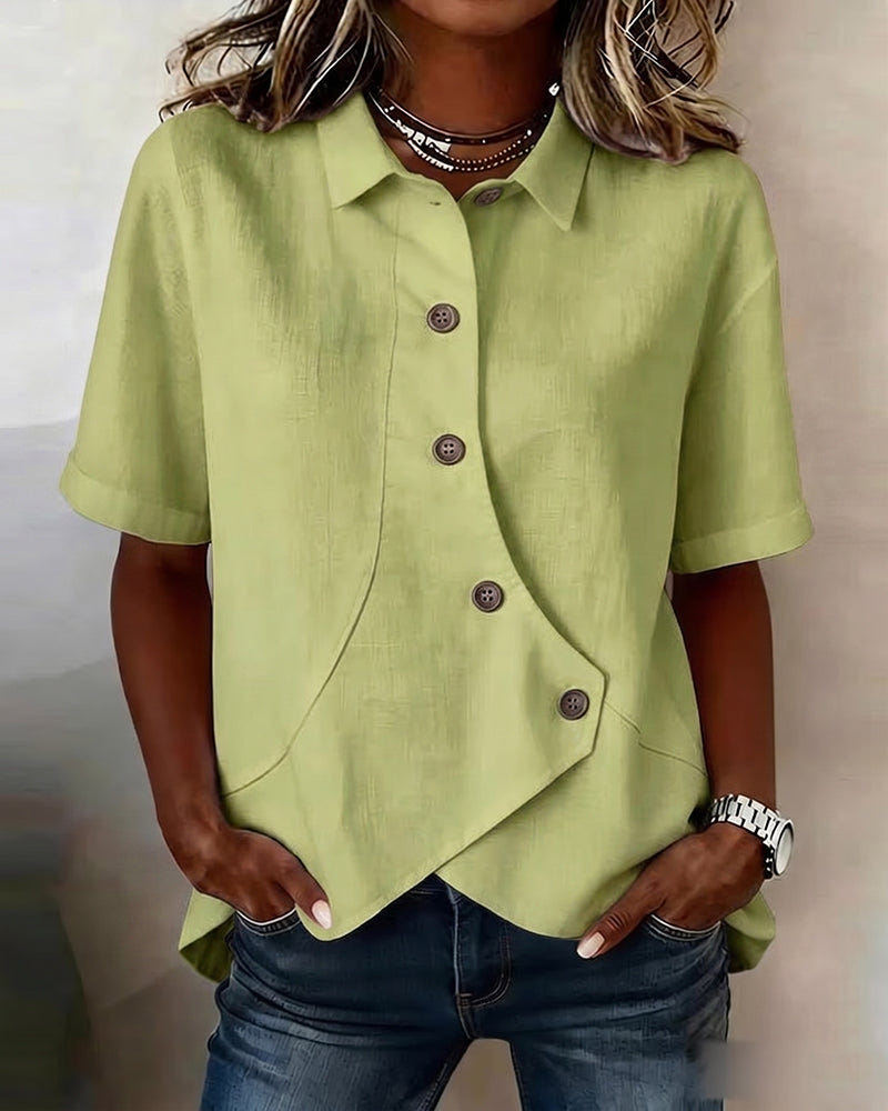 Marlowe | Women's Asymmetrical Placket Button Down Linen Blend Shirt