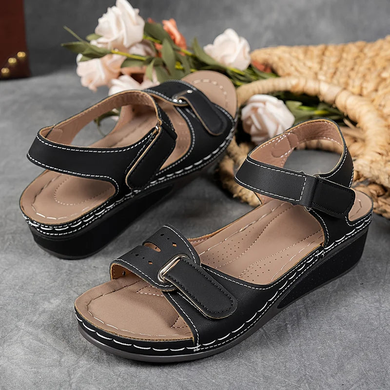 Quinn | Cutout Strap Velcro Ankle Open Toe Orthopedic Walking Sandal