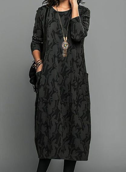 Kayla | Printed Long Sleeve Flowing Midi Wedding Guest Dress