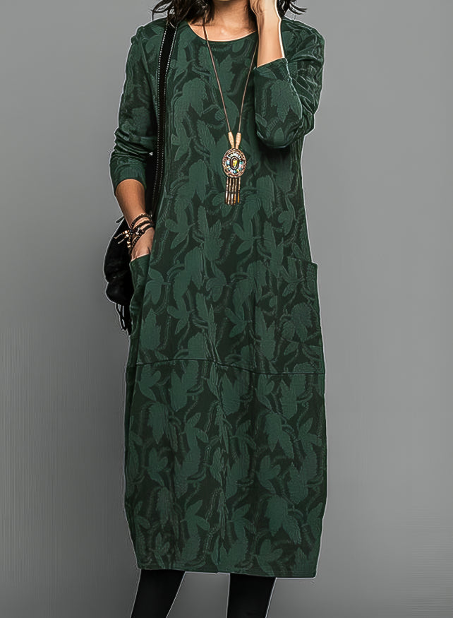 Kayla | Printed Long Sleeve Flowing Midi Wedding Guest Dress