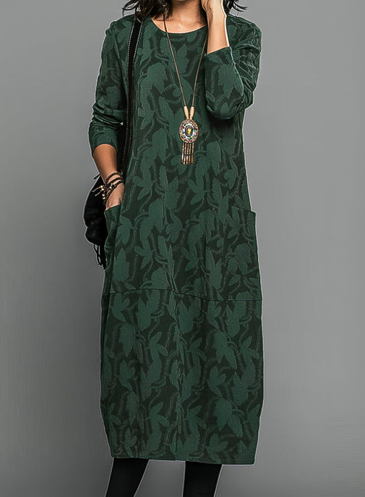 Kayla | Printed Long Sleeve Flowing Midi Wedding Guest Dress