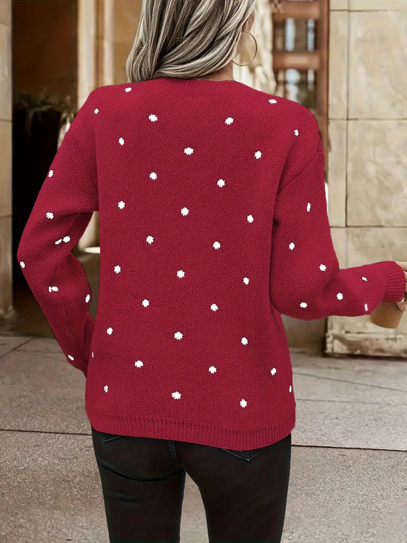 Marlenya | Women's Polka Dot Knitted Long Sleeve Sweater