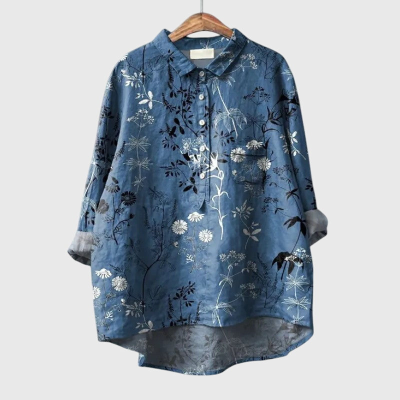 Elly | Floral Watercolor Long Sleeve Oversized Button Down Casual Blouse