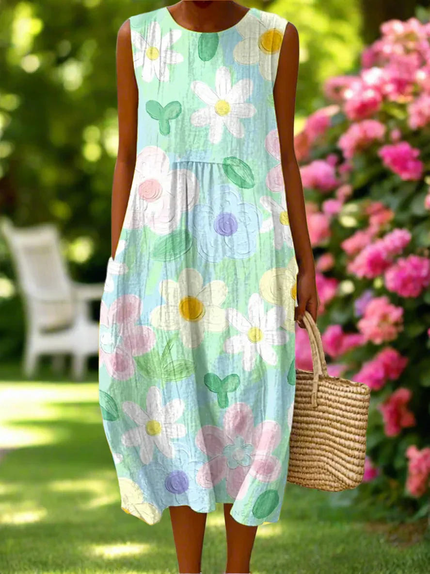 Marisol | Women's Floral Print Sleeveless Summer Midi Dress