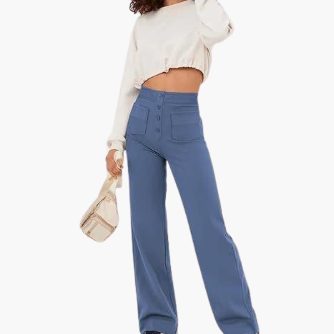 Marlowe | Women's High Waisted Wide Leg Patch Pocket Trousers