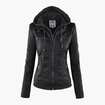 Harlow | Women's Faux Leather Hooded Zip-Up Moto Jacket