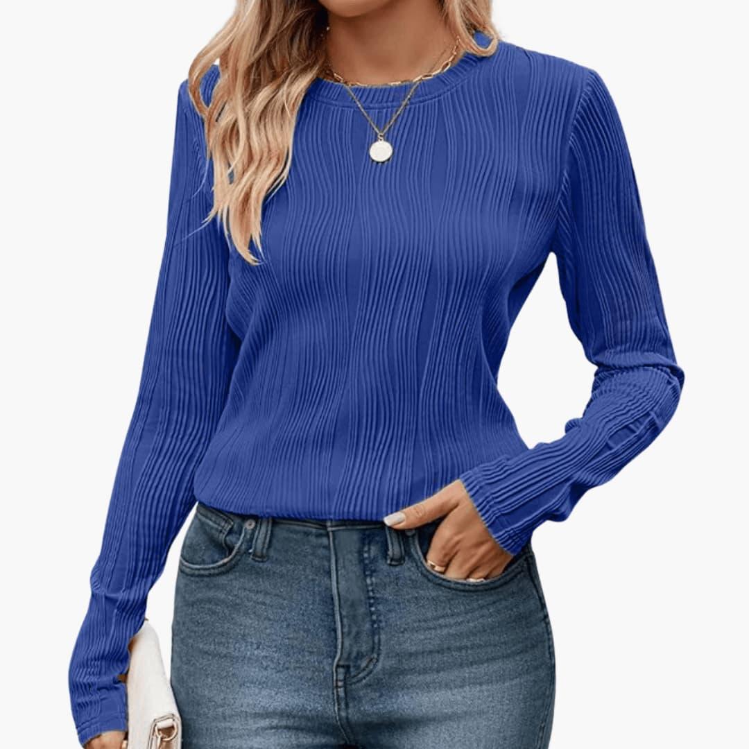 Isla | Women's Ribbed Textured Round Neck Long Sleeve Top